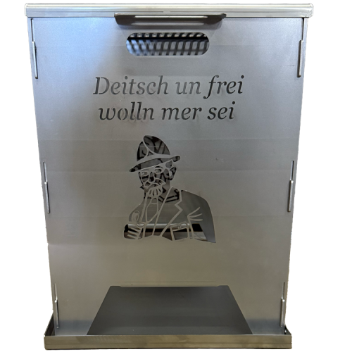 Feuertonne aus 3mm Stahlblech, Motiv Anton Günther / Freie Sachsen