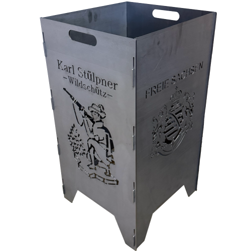 Feuertonne aus 3mm Stahlblech, Motiv "Wildschütz Karl Stülpner"/Freie Sachsen