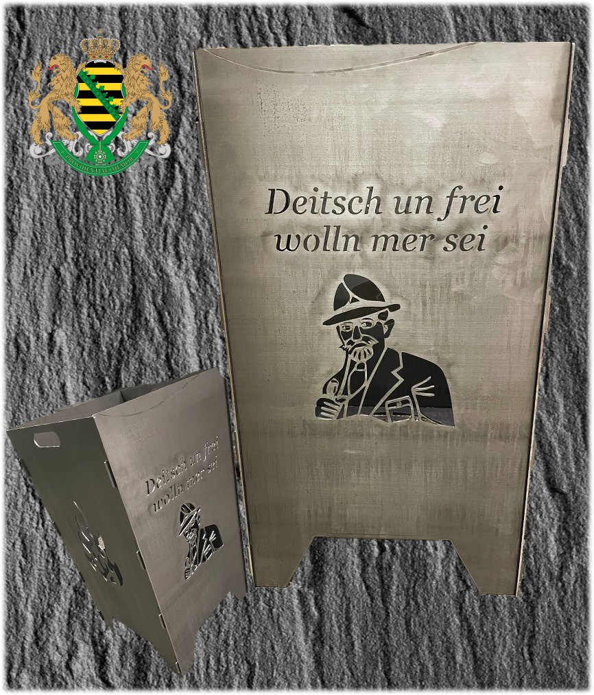 Der Sachsenversand für Freie Sachsen - Feuertonne aus 3mm Stahlblech, Motiv  Anton Günther
