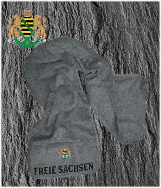 Grauer Fleeceschal mit Druck Freie Sachsen ca. 150cm x30cm